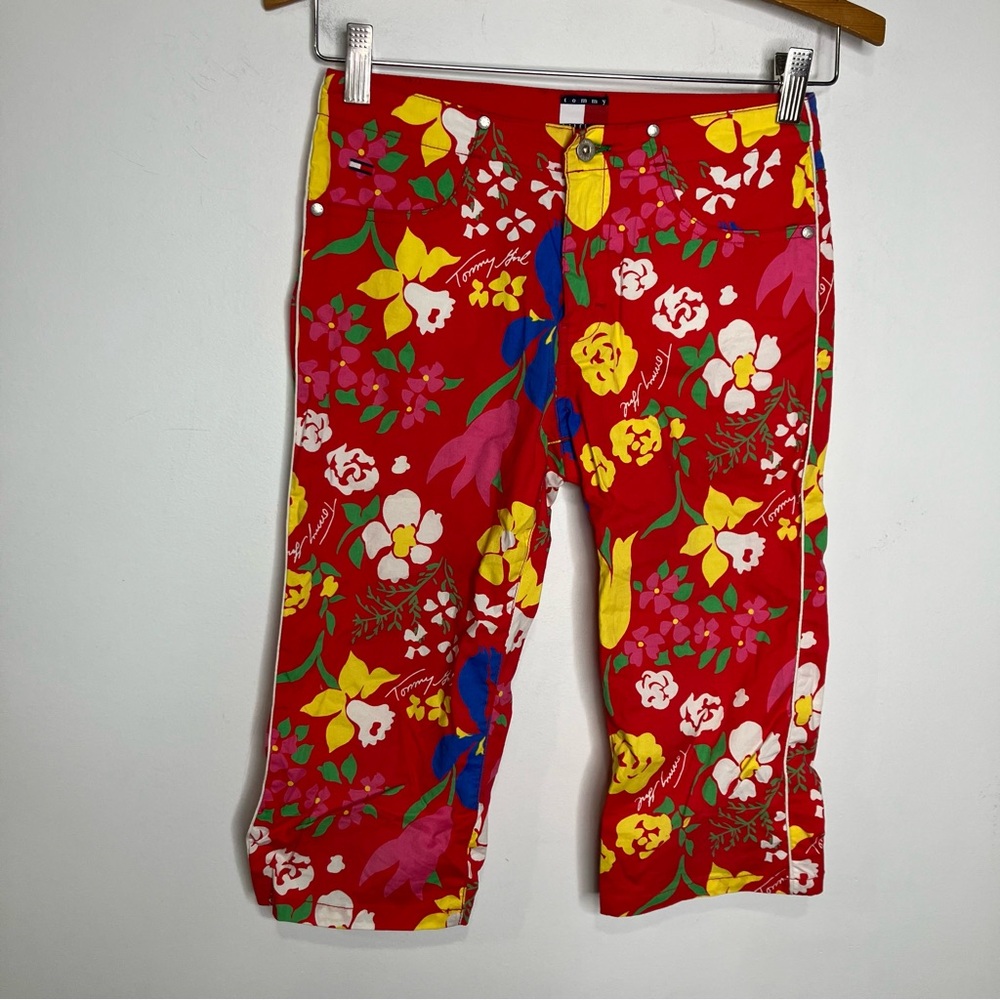 Vintage Y2K Tommy Hilfiger bright‎ floral capris girls 12 retro iris daffodils